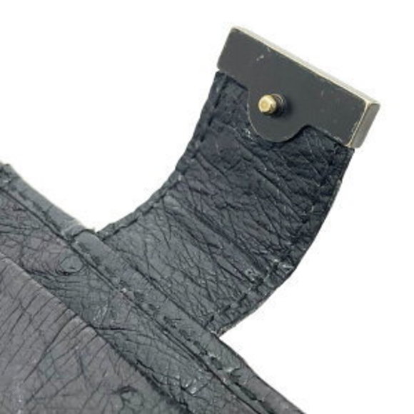 Gucci Wallet Logo Bifold Ostrich Leather Black Mini - Picture 7 of 8